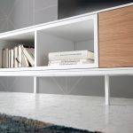 TV stand in white wood, oak and white steel
