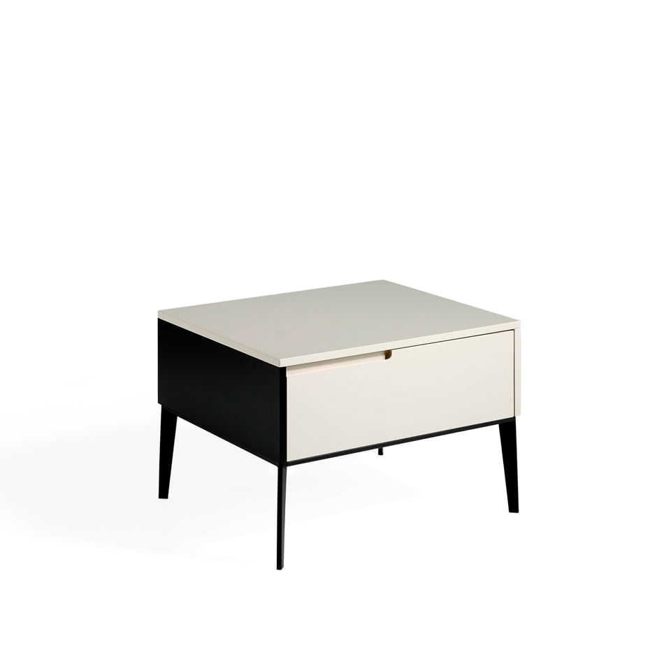 Lacquered bedside table with black steel legs Lacquered bedside table with black steel legs