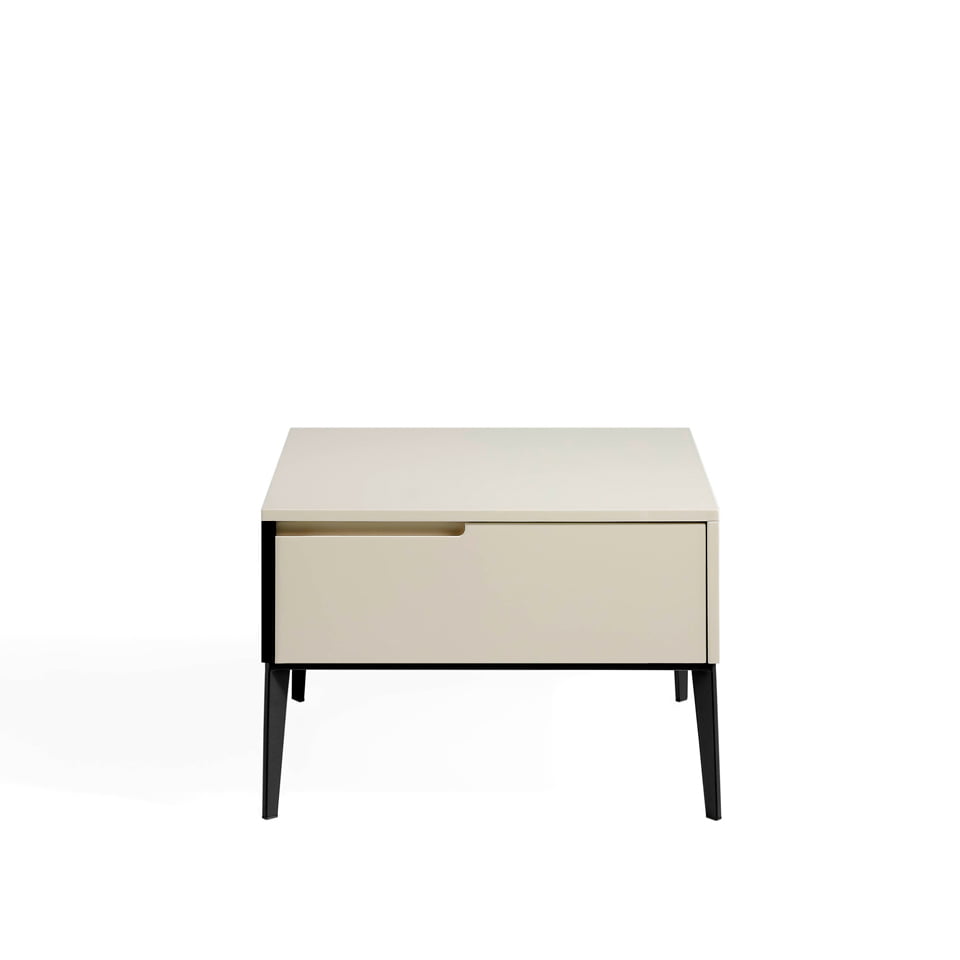 Lacquered bedside table with black steel legs Lacquered bedside table with black steel legs