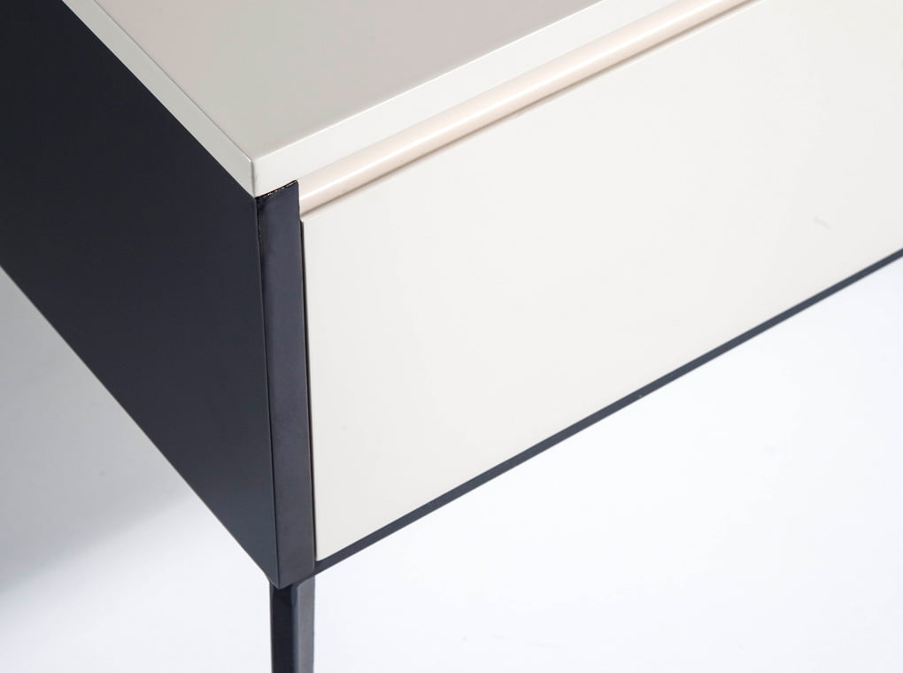 Lacquered bedside table with black steel legs Lacquered bedside table with black steel legs