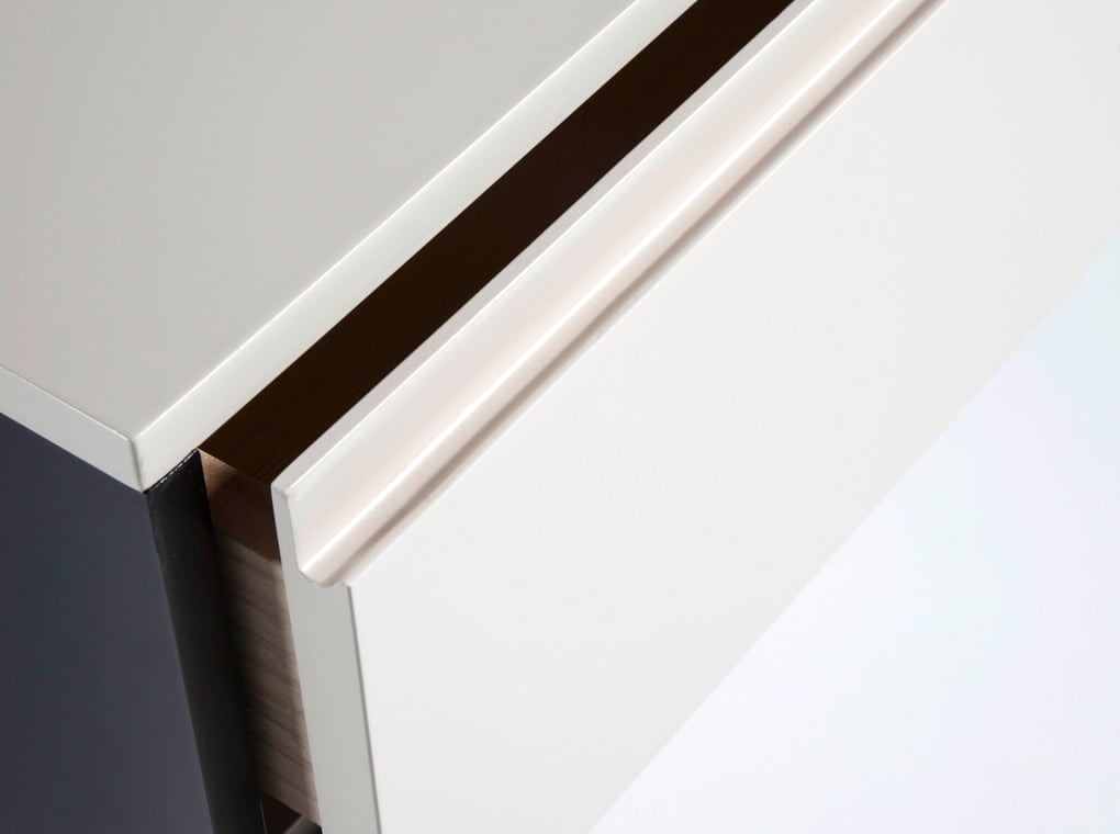 Lacquered bedside table with black steel legs Lacquered bedside table with black steel legs