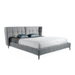 Bed upholstered in fabric with Walnut wood frame