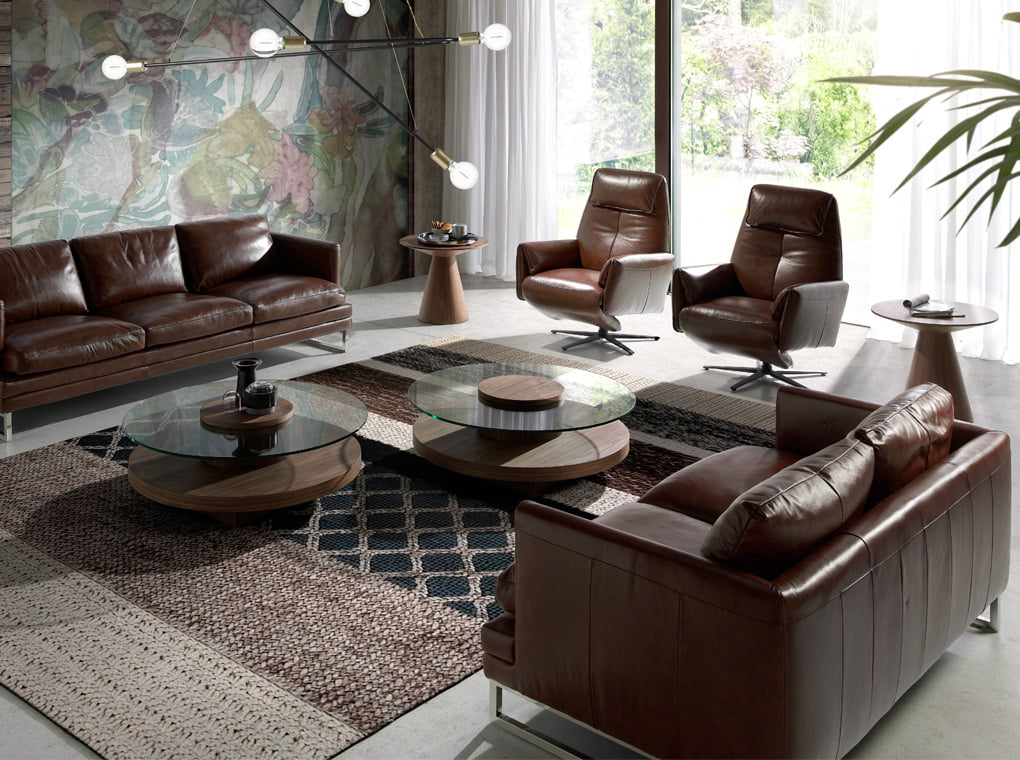 Swivel double relax armchair upholstered in leather Swivel double relax armchair upholstered in leather