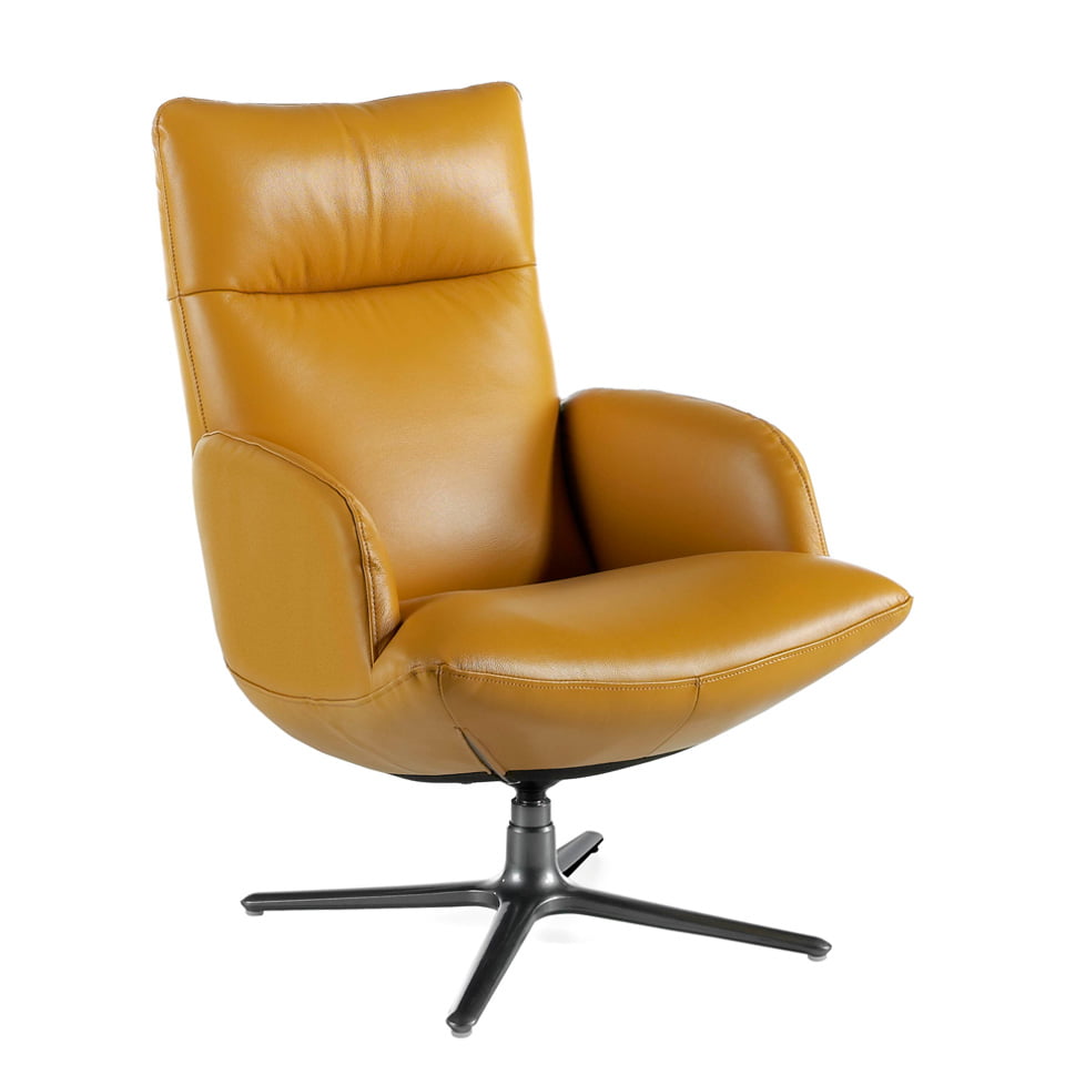 Swivel armchair upholstered in 2mm thick leather with stainless steel base Swivel armchair upholstered in 2mm thick leather with stainless steel base