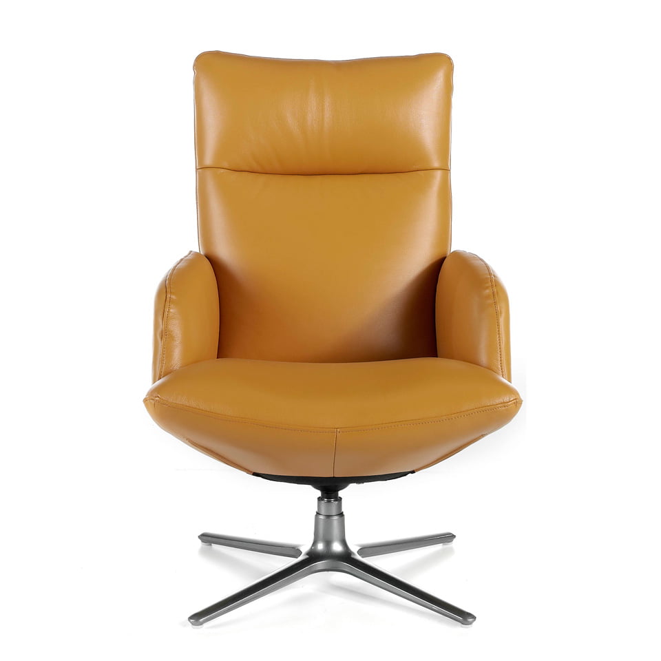 Swivel armchair upholstered in 2mm thick leather with stainless steel base Swivel armchair upholstered in 2mm thick leather with stainless steel base