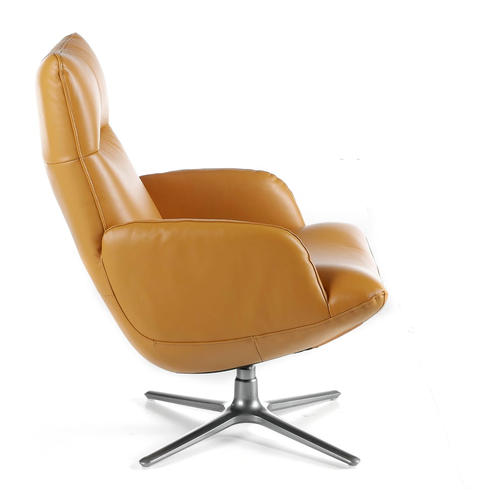Swivel armchair upholstered in 2mm thick leather with stainless steel base Swivel armchair upholstered in 2mm thick leather with stainless steel base