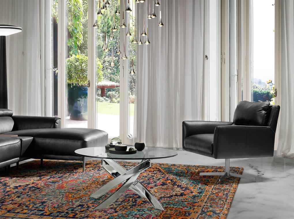 Swivel armchair upholstered in cowhide leather Swivel armchair upholstered in cowhide leather
