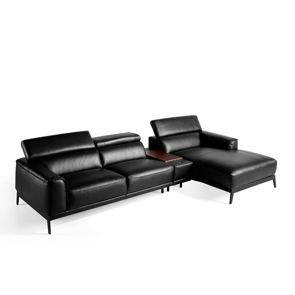 Chaise lounge sofa upholstered in leather with stainless steel legs Chaise lounge sofa upholstered in leather with stainless steel legs