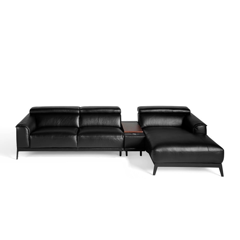 Chaise lounge sofa upholstered in leather with stainless steel legs Chaise lounge sofa upholstered in leather with stainless steel legs