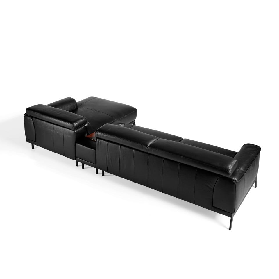 Chaise lounge sofa upholstered in leather with stainless steel legs Chaise lounge sofa upholstered in leather with stainless steel legs