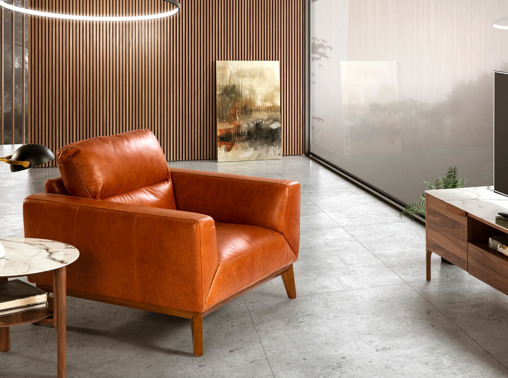 Armchair made of 2mm thick leather and legs structure in walnut wood Armchair made of 2mm thick leather and legs structure in walnut wood