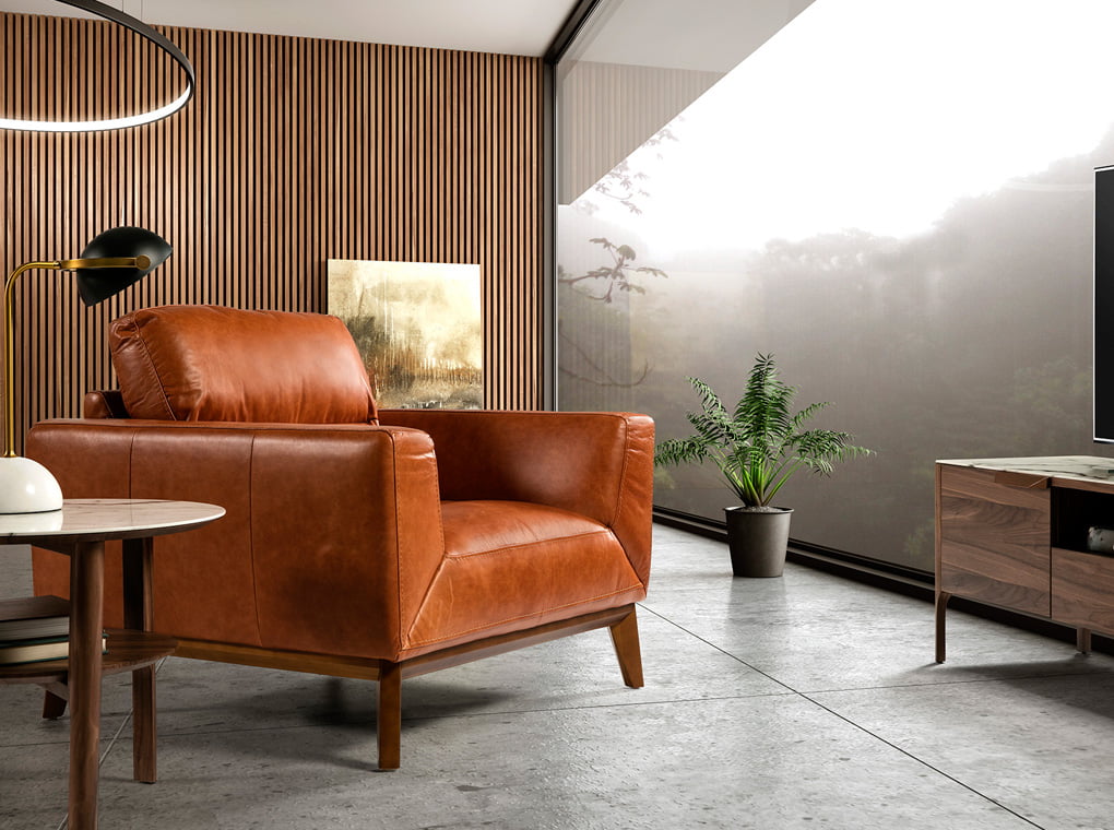 Armchair made of 2mm thick leather and legs structure in walnut wood Armchair made of 2mm thick leather and legs structure in walnut wood