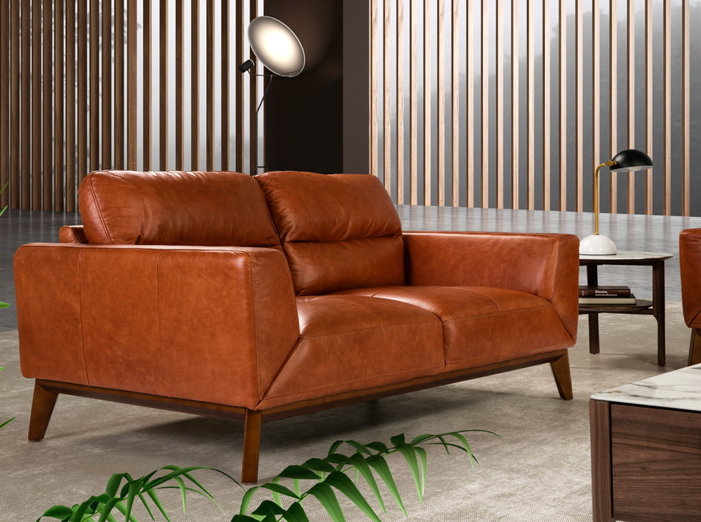 2-Sitzer-Sofa mit Lederbezug und Beinen aus Walnussholz 2-Sitzer-Sofa mit Lederbezug und Beinen aus Walnussholz