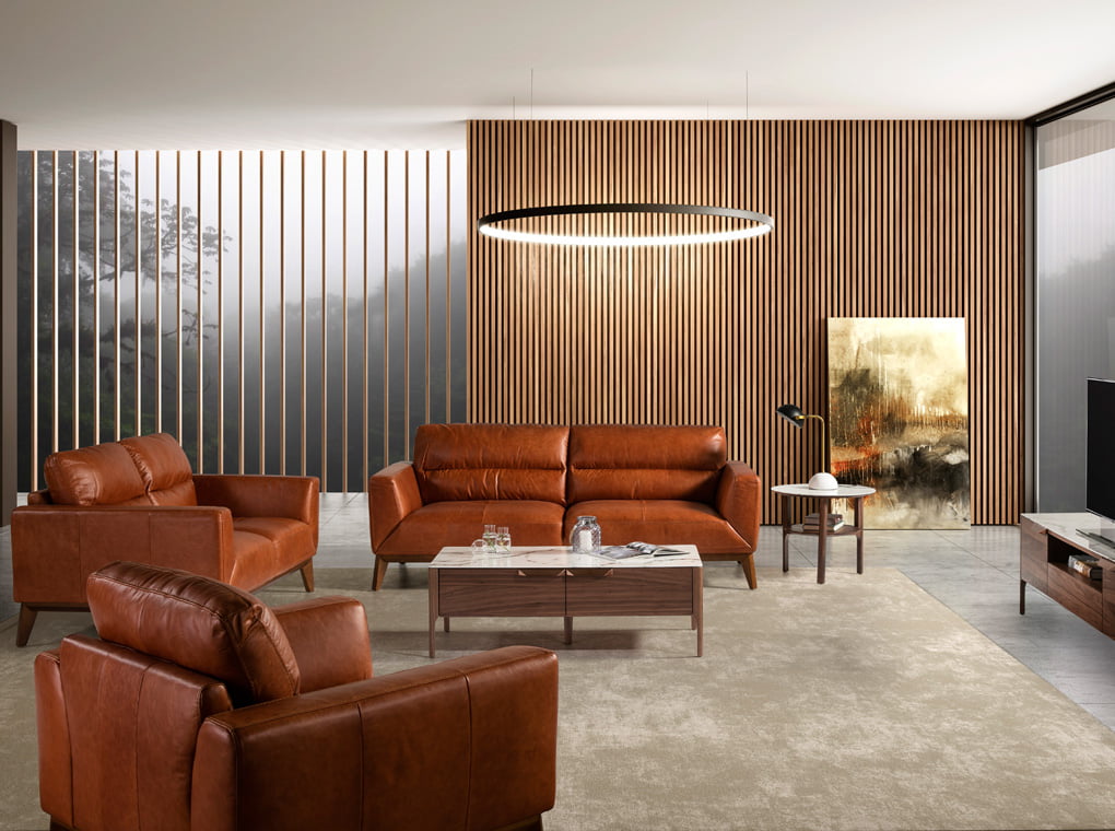 2-Sitzer-Sofa mit Lederbezug und Beinen aus Walnussholz 2-Sitzer-Sofa mit Lederbezug und Beinen aus Walnussholz