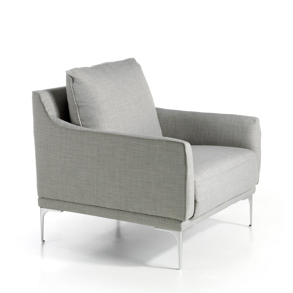 Armchair upholstered in fabric and chrome steel legs Armchair upholstered in fabric and chrome steel legs