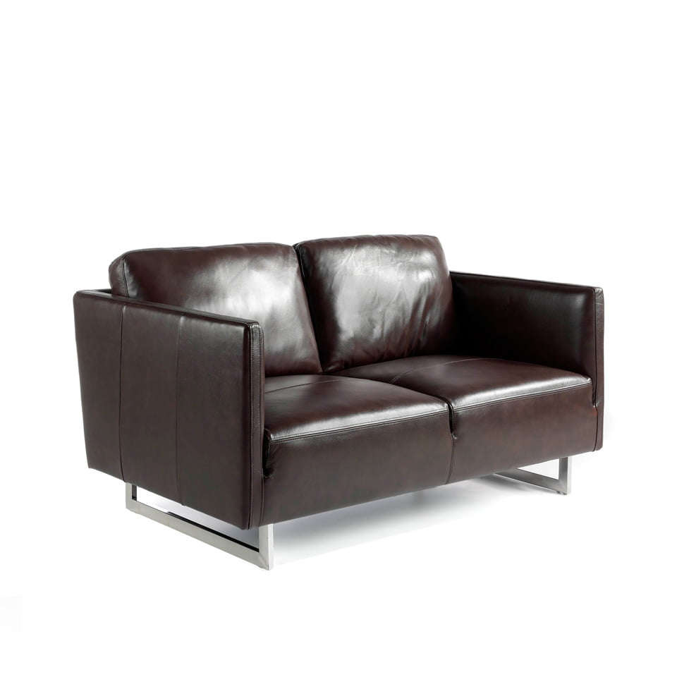 2 seater sofa upholstered in leather with chrome steel legs 2 seater sofa upholstered in leather with chrome steel legs