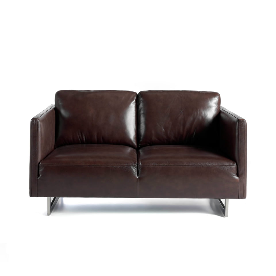 2 seater sofa upholstered in leather with chrome steel legs 2 seater sofa upholstered in leather with chrome steel legs