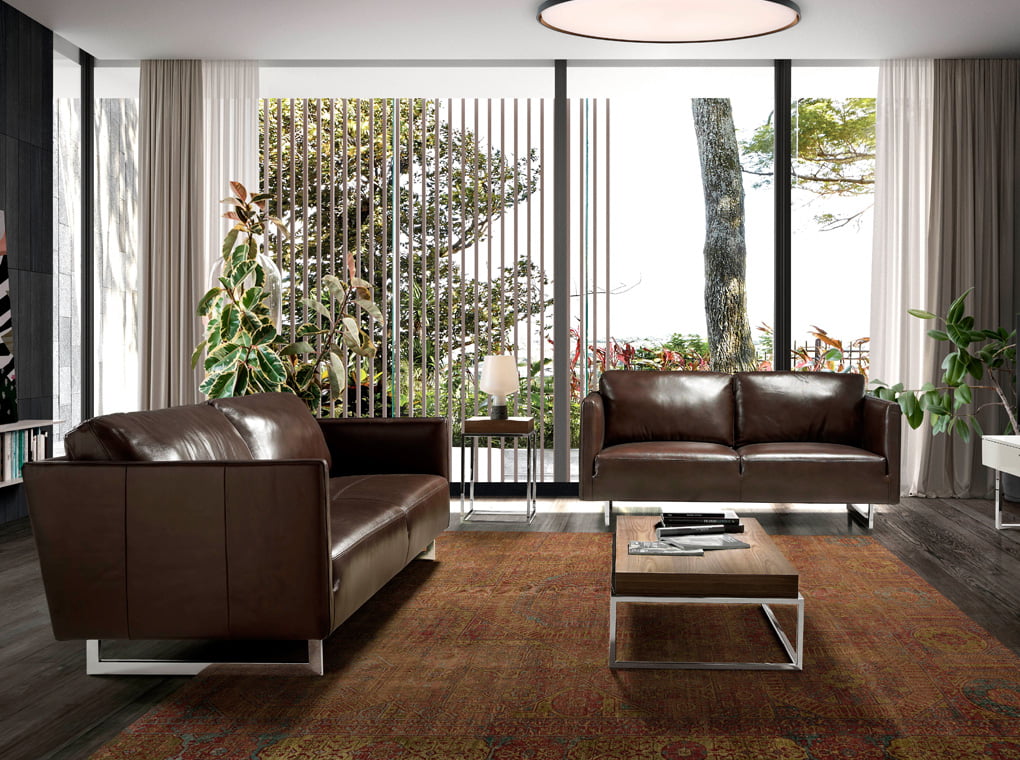 2 seater sofa upholstered in leather with chrome steel legs 2 seater sofa upholstered in leather with chrome steel legs