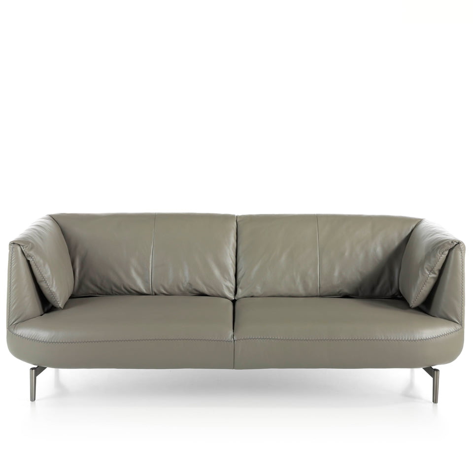 3-Sitzer-Sofa mit Lederbezug und Beinen aus poliertem Stahl