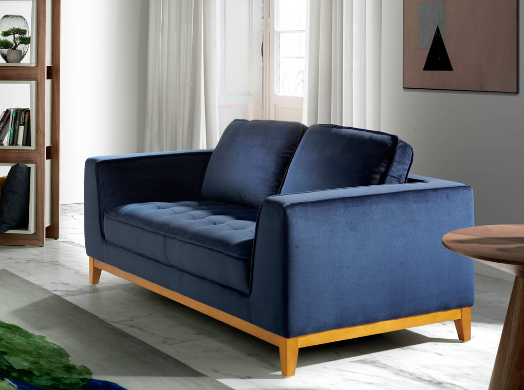 2-seater sofa upholstered in velvet with Walnut wood legs 2-seater sofa upholstered in velvet with Walnut wood legs