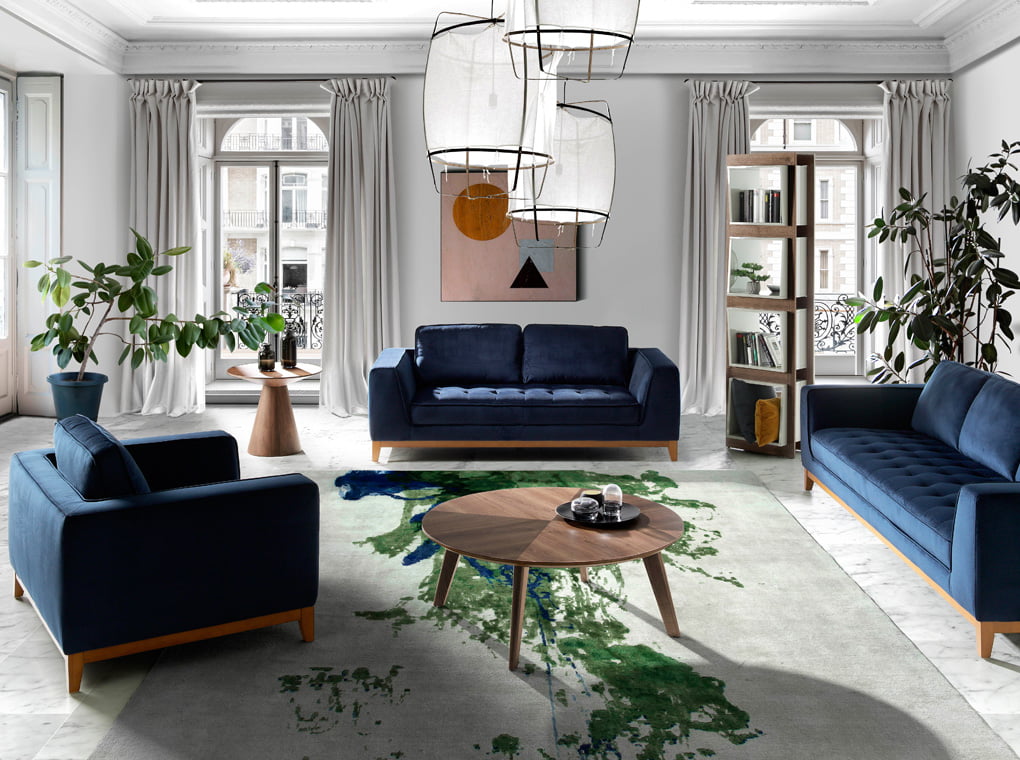 2-seater sofa upholstered in velvet with Walnut wood legs 2-seater sofa upholstered in velvet with Walnut wood legs