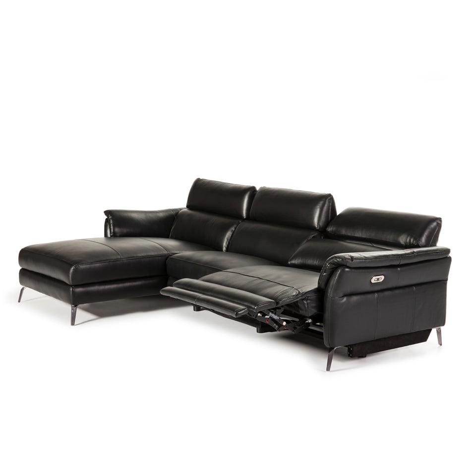Chaise longue Sofa upholstered in leather with folding electric relax mechanism Chaise longue Sofa upholstered in leather with folding electric relax mechanism