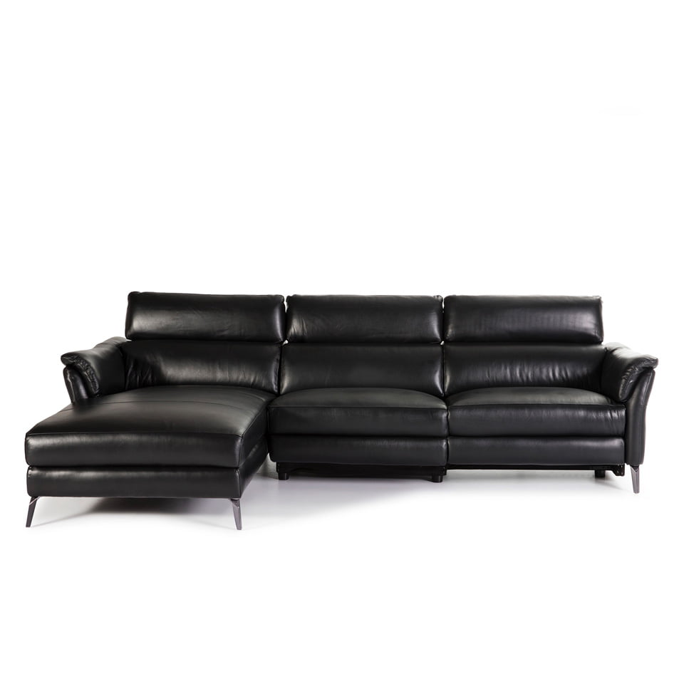 Chaise longue Sofa upholstered in leather with folding electric relax mechanism Chaise longue Sofa upholstered in leather with folding electric relax mechanism