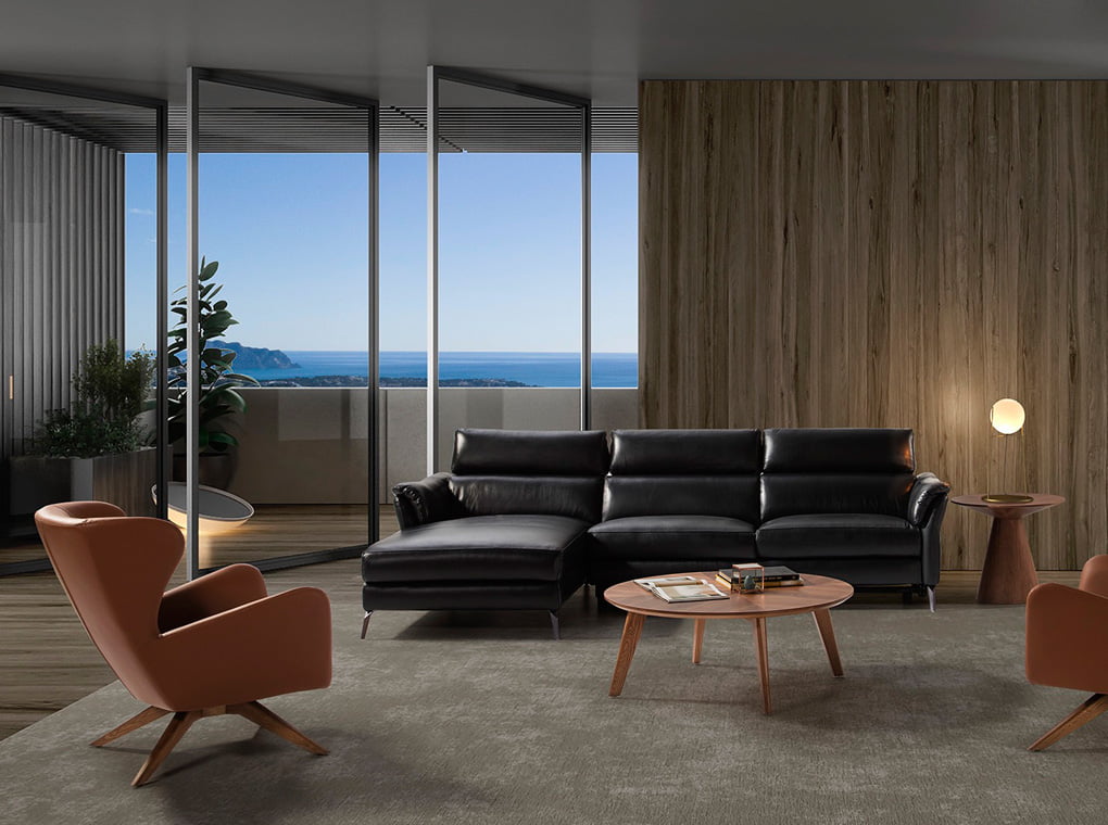Chaise longue Sofa upholstered in leather with folding electric relax mechanism Chaise longue Sofa upholstered in leather with folding electric relax mechanism