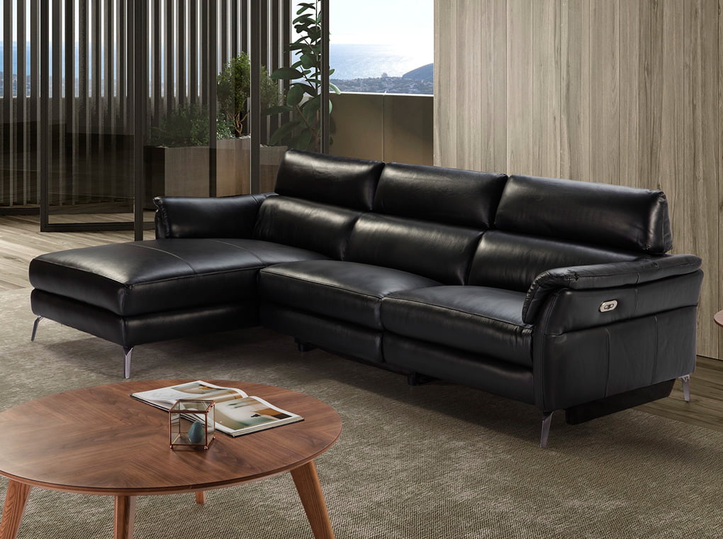 Chaise longue Sofa upholstered in leather with folding electric relax mechanism Chaise longue Sofa upholstered in leather with folding electric relax mechanism