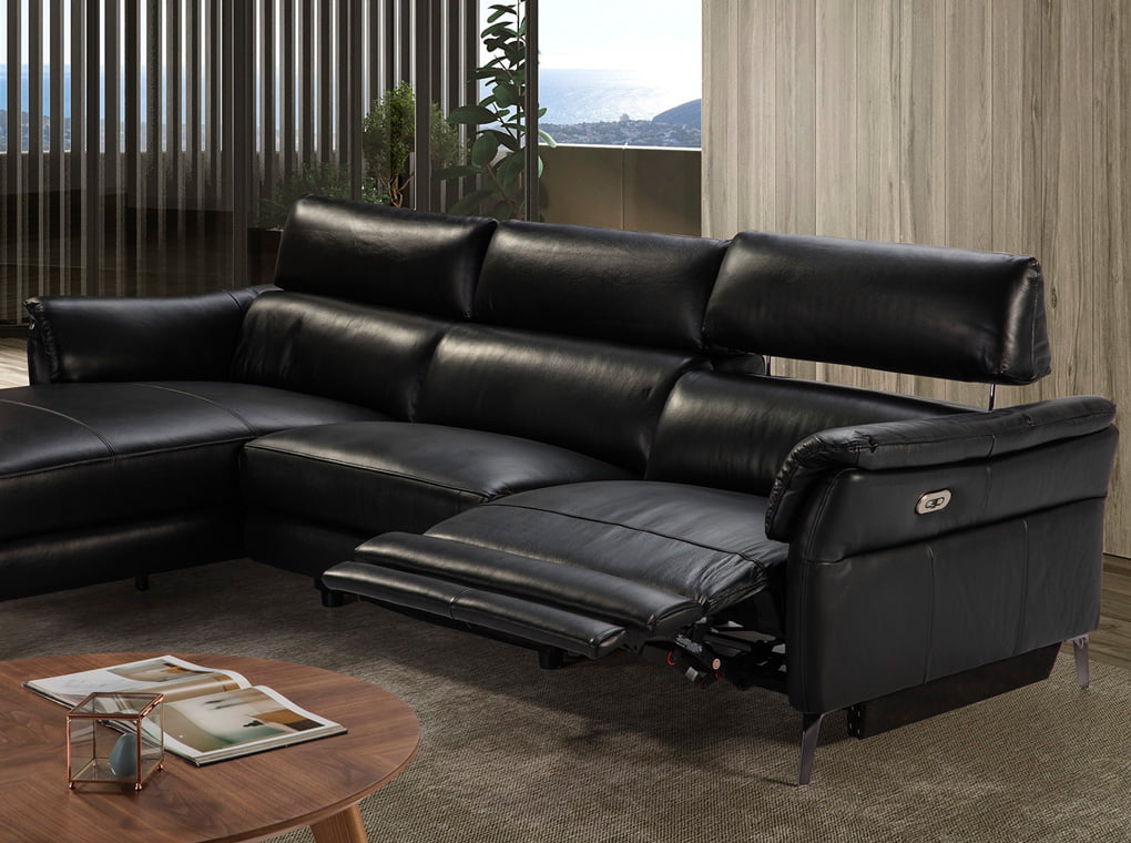 Chaise longue Sofa upholstered in leather with folding electric relax mechanism Chaise longue Sofa upholstered in leather with folding electric relax mechanism