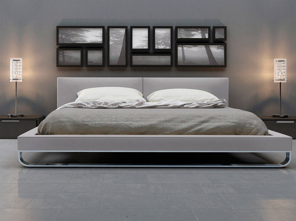 Upholstered bed with solid stainless steel frame Upholstered bed with solid stainless steel frame
