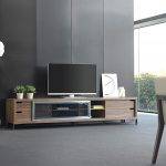 Walnut wood and chromed steel TV cabinet