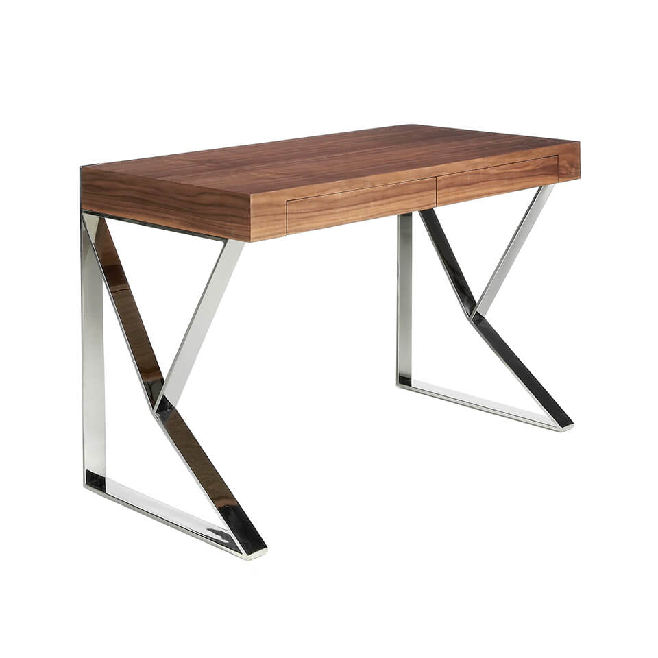 Walnut wood and chrome steel office desk