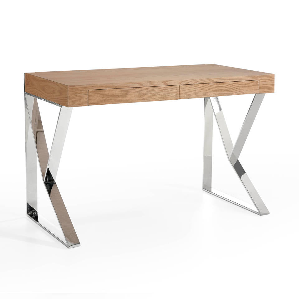 Office Desk In Plated Oak Wood With Stainless Steel Legs Angel Office Desk In Plated Oak Wood With Stainless Steel Legs