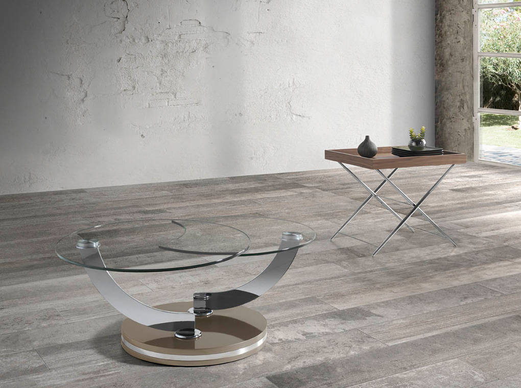 Corner table in Walnut wood and chromed steel Corner table in Walnut wood and chromed steel