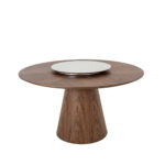 Mesa comedor redonda de madera Nogal y plato giratorio porcelánico