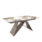 Table de salle à manger rectangulaire à rallonge en marbre porcelaine et acier gris taupe