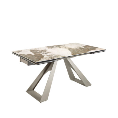 (Español) Mesa comedor extensible rectangular mármol porcelánico y acero color gris taupe dining table - Angel Cerdá
