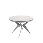 Table de salle à manger ronde à rallonge en marbre porcelaine et acier gris