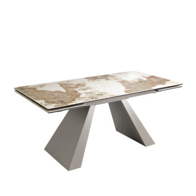 (Español) Mesa comedor extensible rectangular mármol porcelánico y acero color gris taupe dining table - Angel Cerdá