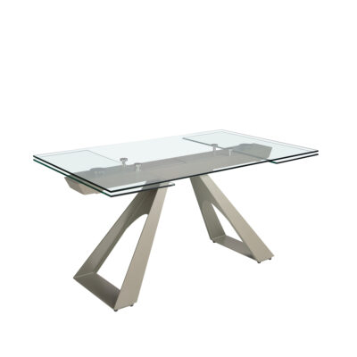 (Español) Mesa comedor extensible rectangular cristal templado y acero color gris taupe dining table - Angel Cerdá
