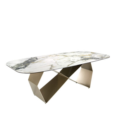 (Español) Mesa comedor rectangular mármol porcelánico y acero color champagne dining table - Angel Cerda