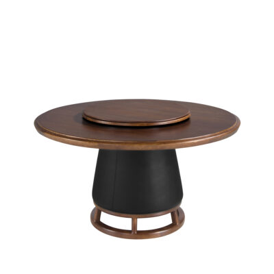 (Español) Mesa comedor redonda nogal oscuro y madera tapizada en polipiel dining table - Angel Cerdá