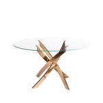 Table de salle à manger ronde en verre trempé et acier rose