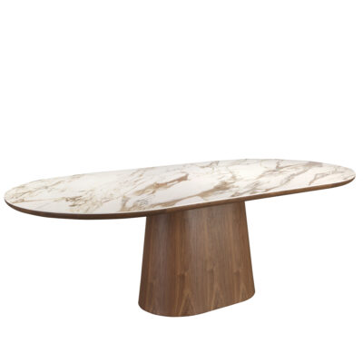 (Español) Mesa comedor ovalada medio punto mármol porcelánico y nogal dining table - Angel Cerdá