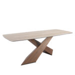 Table à manger ovale en marbre porcelainé et noyer