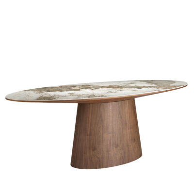 (Español) Mesa comedor ovalada mármol porcelánico y nogal dining table - Angel Cerdá