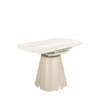 Mesa comedor extensible redonda mármol porcelánico y acero color arena