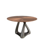 Mesa comedor redonda nogal y fibra vidrio gris oscuro metal
