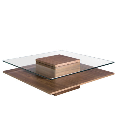 Mesa centro cuadrada cristal templado y nogal coffee table - Angel Cerdá